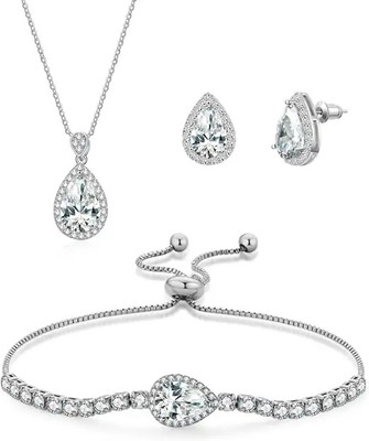 L'ensemble l'épousant de Zircon de mode chaude de vente de larme de collier des femmes de luxe élégantes de boucles d'oreille