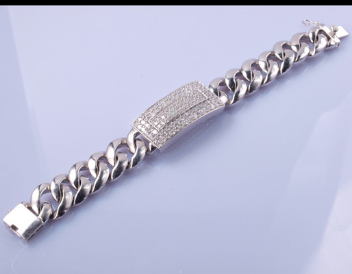 25.7 grammes pierres cristaux 925 argent sterling bracelets en forme de perle bracelet pour homme styles unisexe chaîne de liens